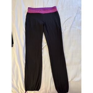 H&M Sport Leggings Women's Medium Gray Joggers Purple Waist Band